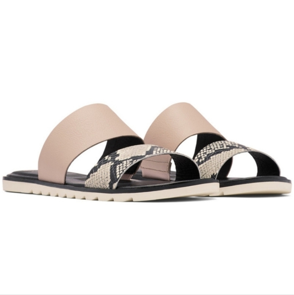 SOREL Ella II Slide Sandals Mauve and Snakeprint Womens Size 10 Leather Upper